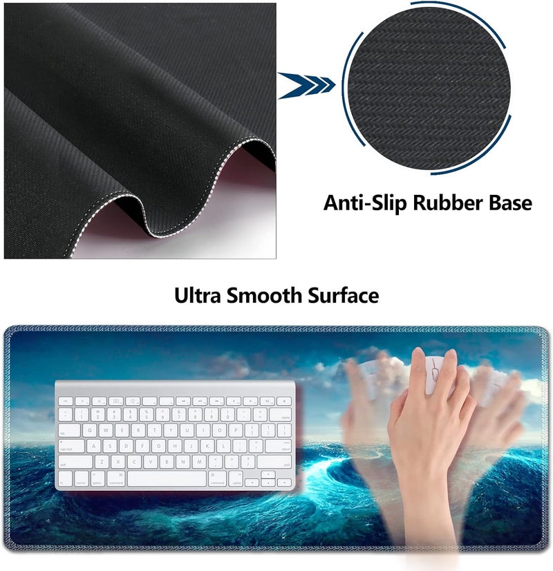 AIMSA Keyboard Mouse Pad Wrist Rest, Extended Gaming Mouse Pad +Wrist Support, Ergonomic Memory Foam,XXL Large Mousepad Easy Typing Pain Relief, 4Pcs (35×15.7 in) Desk Mat,Big Sea Waves - Image 4